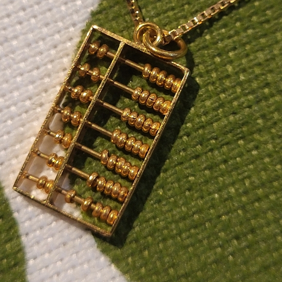 16" 14K Gold Chain Necklace with 14K Gold Abacus Pendant - Picture 2 of 9